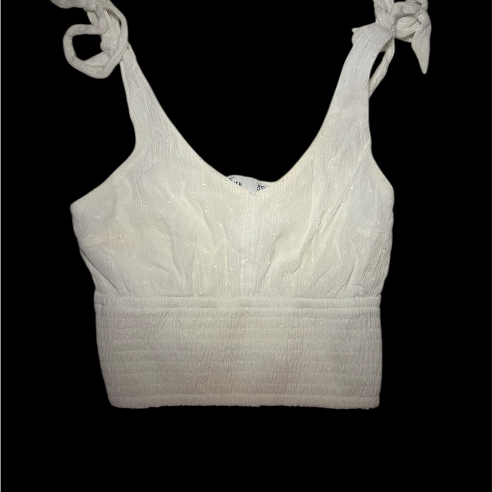 Hollister White Crop Tie Front Tank Top